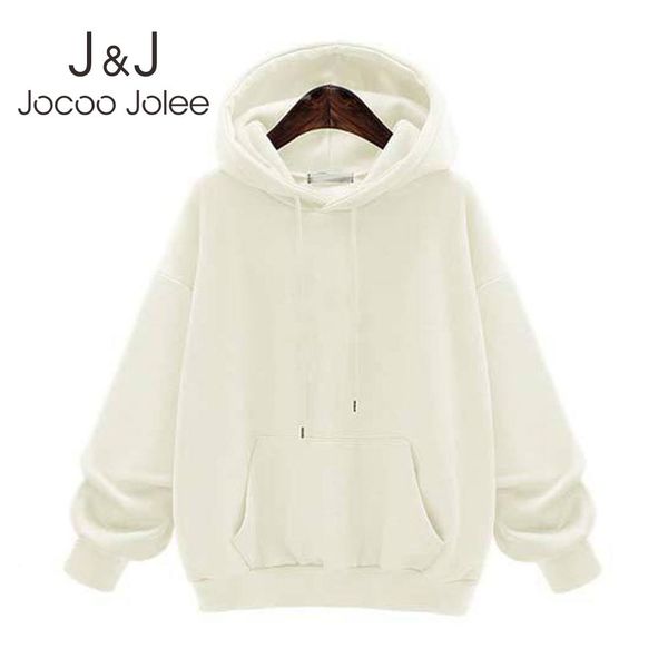 

jocoo jolee autumn winter long sleeve thick warm plush hooded sweatshirts women oversized hoodies vintage solid pullover 210518, Black