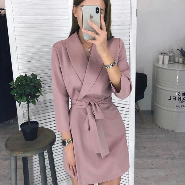 

casual dresses women vintage sashes a-line party mini dress long sleeve notched collar solid elegant 2021 winter fashion, Black;gray