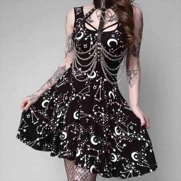 

sleeveless black gothic summer women dresses bodycon casual thin moom star print darkness punk wind, Black;gray