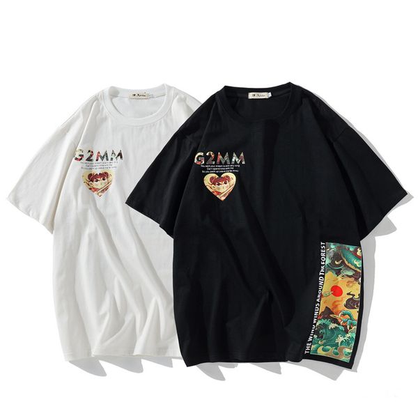 

fashion t shirt chao brand men's wear national nezha naohai couple's compassionate harajuku style short sleeve male student, White;black