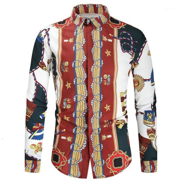 

men's casual shirts 2021 printing floral shirt long sleeve youth large size loose recommend, White;black