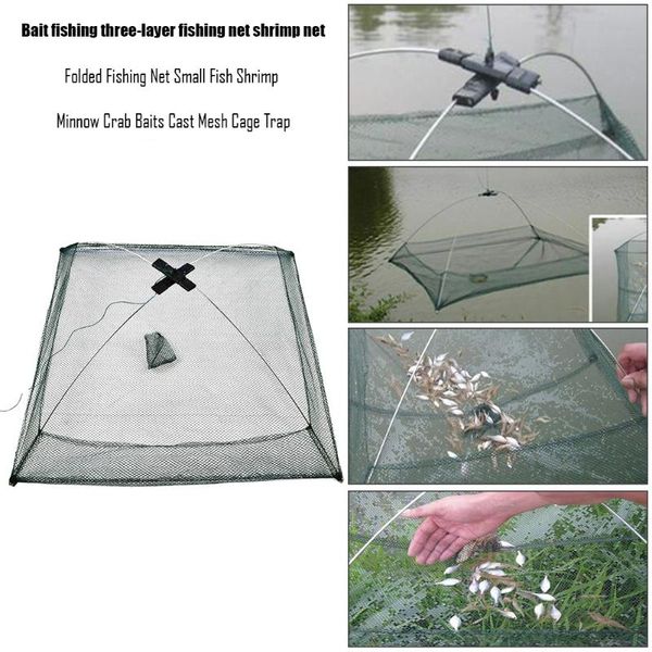 

fishing accessories 3 layers net shrimp crab cage nylon foldable portable fish trap cast network tools