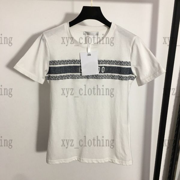 

22dr women summer t-shirt houndstooth silk stitching printing embroidery alphabet loose t shirts large t-shirts gradient smudged casual des, White;black