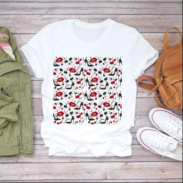

women womens t shirts summer fingernail trend lip cute lady fashion print shirt ladies graphic female tee, White