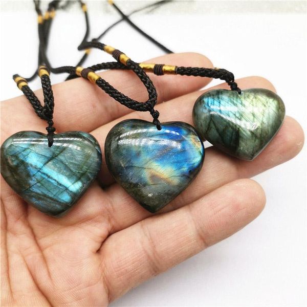 

pendant necklaces natural heart pattern labradorite necklace gem moonstone crafts stone hanging ornament for women gifts, Silver