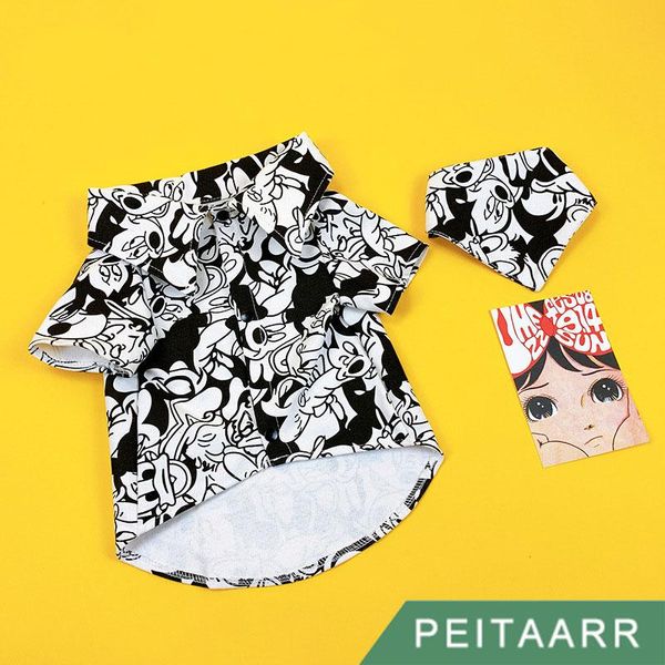 

dog apparel [peitaarr]pet supplies pet clothing clothes printed shirt cartoon print summer thin section black and white