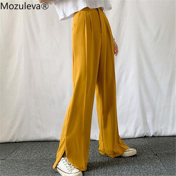 

women's pants & capris mozuleva loose straight trousers female causal side split high waist women suit 2021 spring summer ladies solid, Black;white