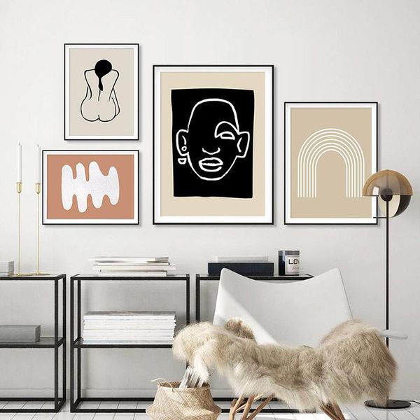 

paintings modern geometric abstract line art canvas painting nordic poster nude woman face leaf print wall picture home living room decor