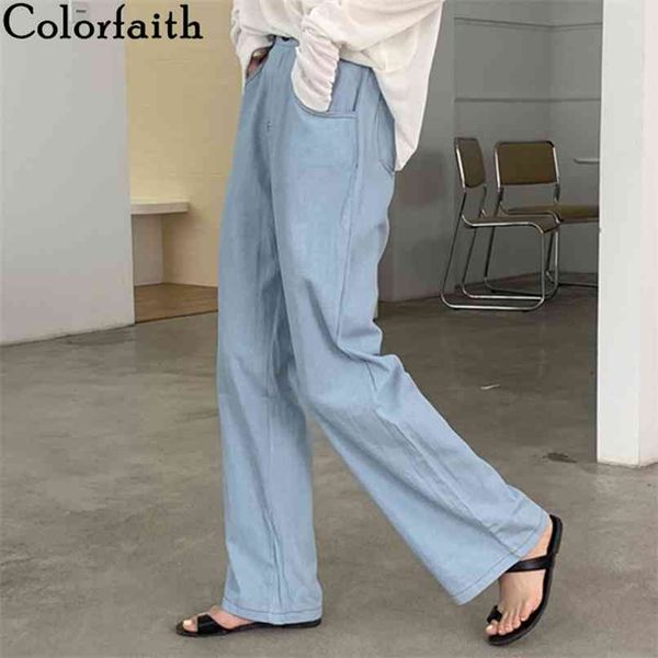 

women jeans zipper straight boyfriends korean style high waist long pants ladies vintage blue denim j1378 210427