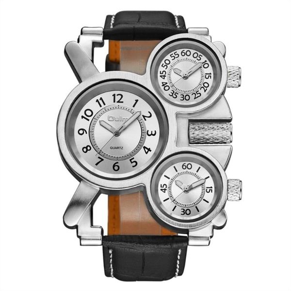 

wristwatches men's christmas gift oulm brand waches man future three quartz moverment leather band analog wrist watch japan movt clock, Slivery;brown