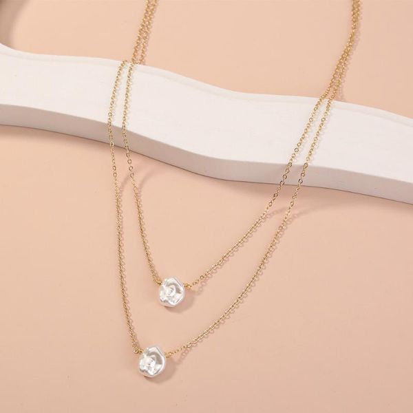

pendant necklaces ins -selling necklace simple and versatile double-layer pure white irregular baroque pearl clavicle chain, Silver