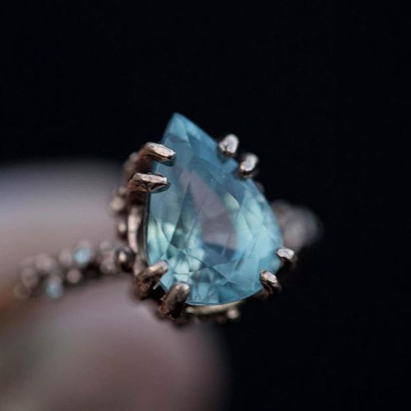 

cluster rings fashion luxury cone drop blue crystal engagement ring vintage bronze zircon wedding for women boho punk charm jewelry gift, Golden;silver