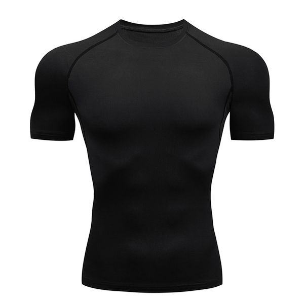 

compression quick dry t-shirt men running sport skinny short tee shirt male gym fitness bodybuilding workout black clothing 220224, White;black