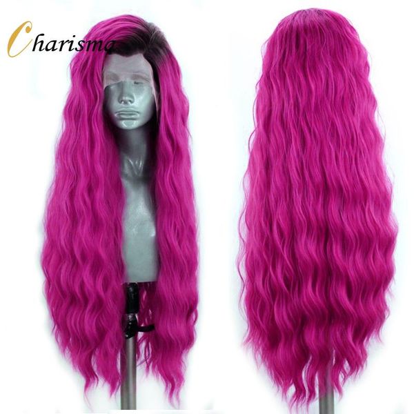

synthetic wigs charisma water wave lace front wig ombre purple color black roots long for women