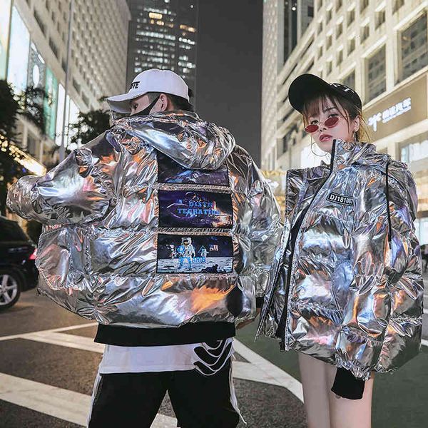 

men's vests uyuk autumn/winter thickened loose casual fashion trend versatile hoodie shiny couple cotton-padded jacket clothes 6lw3, Black;white