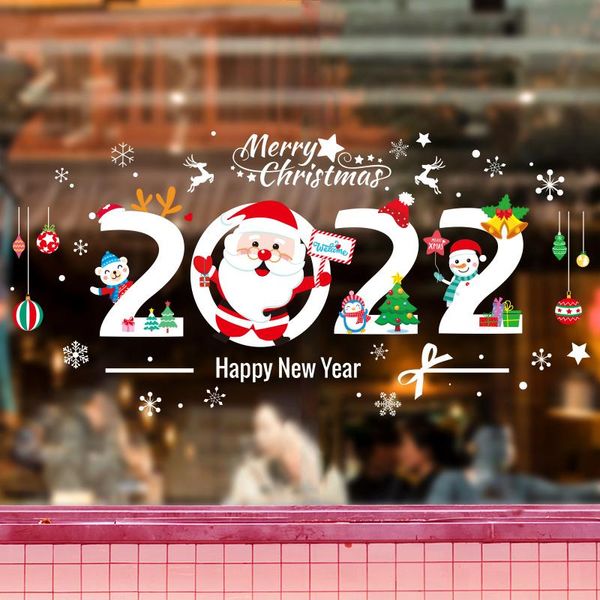 

wall stickers 2022 chirstmas glass diy santa claus snowman decals for living room shop window year festival home decoration