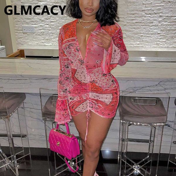 

flare sleeve v neck vintage mesh bodycon mini dress 210702, Black;gray