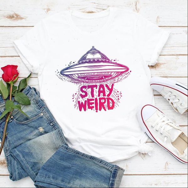 

women clothes ufo womens t shirt watercolor cute printing 90s lady summer female graphic ladies, White
