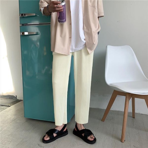 

Hybskr Korean Pleated Straight Harajuku Women Pants Man Streetwear Elastic Waist Baggy Male Casual Trousers M 2xl, Black