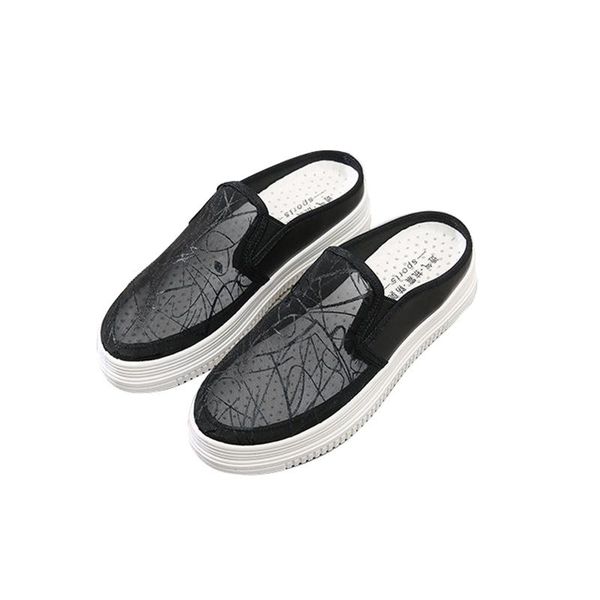 

summer lace half drag women sandals lightweight lazy shoes fashion platform flat flip flops slippers 303, Black