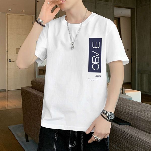 

short-sleeved t-shirt for young men in summer large size loose handsome simple printing casual fashion shirt black and white yellow multicol, White;black