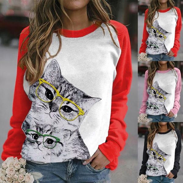 

plus size cute cat sweatshirt women girls pullover print long sleeve hoodies sweatshirts autumn winter coat shirt streetwear f5 women's, Black