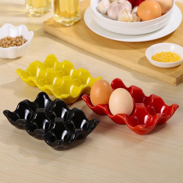 

kitchen storage & organization solid color 6 grid ceramic separation egg tray rectangular dish household box