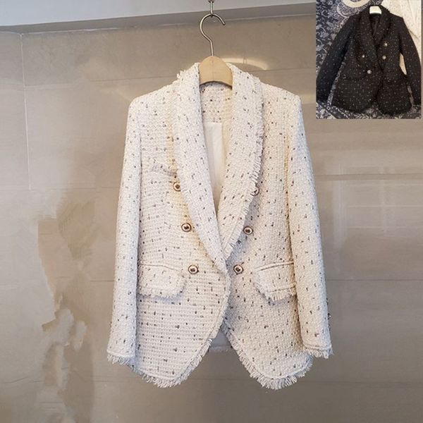 

exquisite high-end suit fashion temperament slim tweed small fragrant milk coat women 2021 autumn and winter tassel double breasted net red, White;black