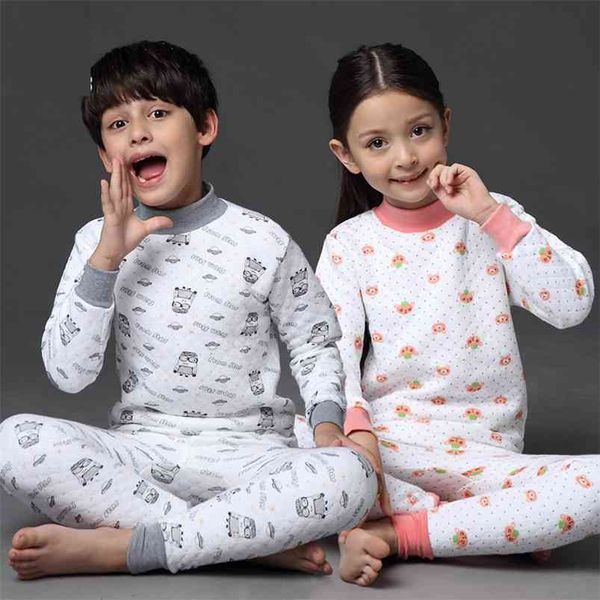 Çocuk Erkek Kızlar Için Termal İç Çamaşırı Kalınlaşmak Sıcak Pijama Set 100% Pamuk Çocuk Kış Uzun John Teenage Pijama 210622