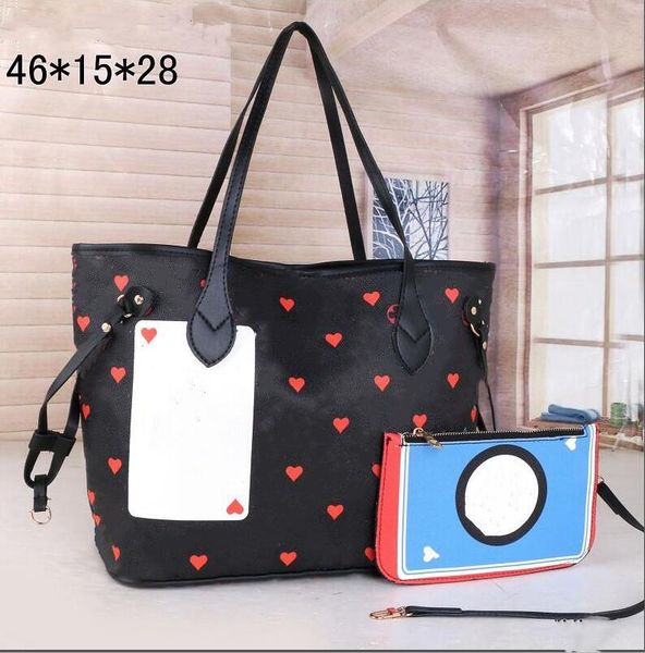 

two-piece ladies quality women shoulder bags large tote shopping handbag satchel retro purse heart shape