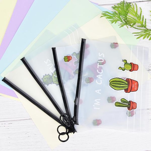 

creative large capacity stationery pencil bags little fresh transparent scrub cactus ring pocket pouch office supplies