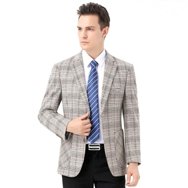 

men's suits & blazers male suit coat autumn and winter wool plaid fit business formal casual office work jacket for men large size, White;black