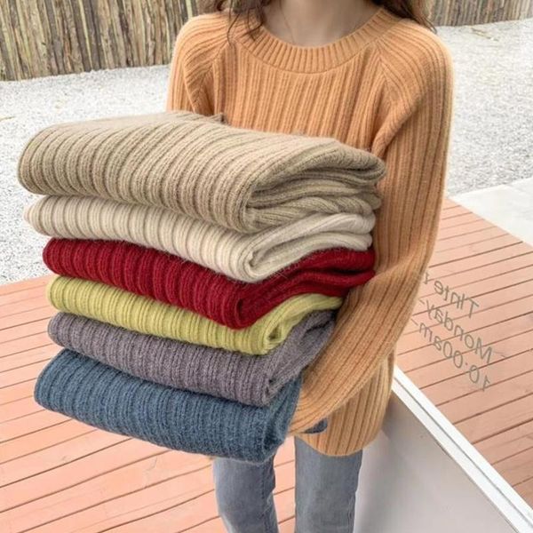 

women's sweaters casual thick winter sweater fashion solid colors o-neck oversize knitted bottoming shirt warm chic girl's loose, White;black