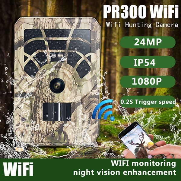 PR300 WiFi 24MP HD Trail Caccia telecamera 5 milioni di fotocamere di campo Survellanc Survellanc Versione notturna Fauna selvatica Scouting Photo Traps