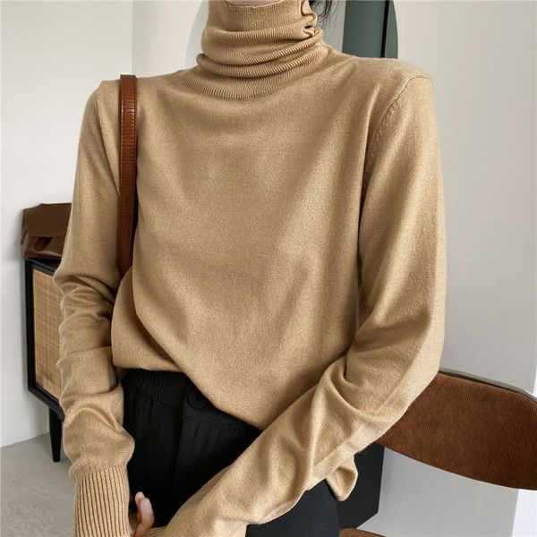 

fashion basic solid color bottoming shirt women's autumn winter casual high neck oversized long sleeved sweater female 210520, White;black