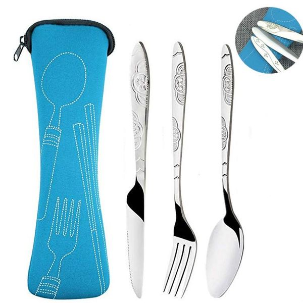 

3pcs/set fork spoon knife dinnerware kit stainless steel cutlery set for outdoor travel camping portable dinner tableware sets
