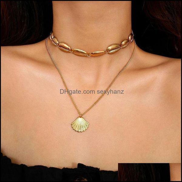 

pendant necklaces & pendants jewelry find me 2021 brand fashion boho alloy shell collar choker necklace vintage maxi women wholesale drop de, Silver