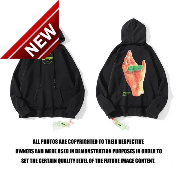 

2020 new fashion off 3d big palm men's and women's hooded pullover, Black