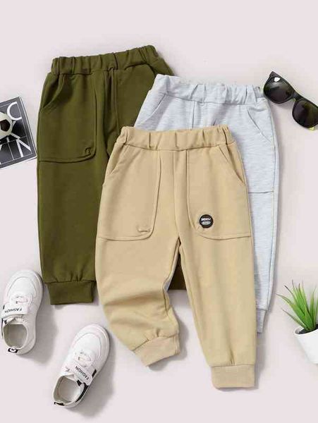 

baby 3pcs letter patch detail sweatpants she, Blue