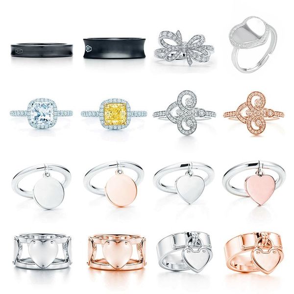 

cluster rings jz 04 tfb rllen qualityff original 925 sterling silver elegant classic ring with logo rose gold jewerly for women, Golden;silver