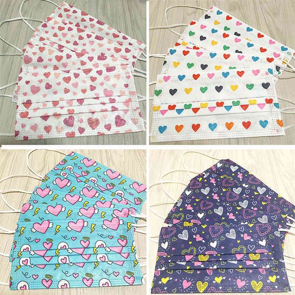 

wholesale disposable 3 layers designer mask print love wing leopard face masks non-woven anti-dust soft earhoop mouth cover
