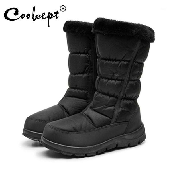 

boots coolcept winter warm mid calf for women with plush fur snow outdoor non-slip flats shoes footwear size 36-411, Black