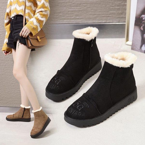 

boots winter snow women warm non-slip fashion casual korean version of british style zipper flat cotton shoes, Black