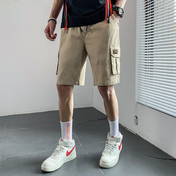 

men's shorts cargo 2021 summer casual solid pocket cotton hip hop streetwear male short pants trouers, White;black