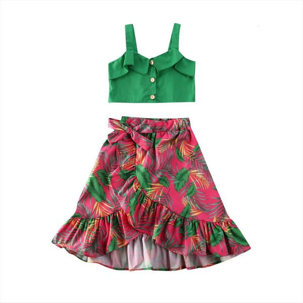 

1 6y toddler baby girls holiday clothes sets green sleeveless vest floral print shorts skirts 2pcs, White