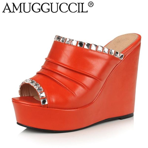 

plus big size 32-43 black orange white rhinestone fashion high heel summer girls women wedges sandal slippers l796 sandals