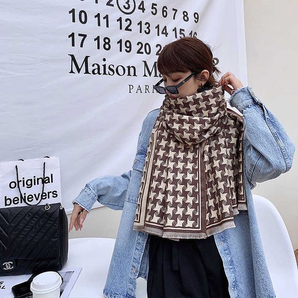 

imitation cashmere double-sided two-color scarf female autumn winter korean version versatile long shawl dual-purpose net red student plaid, Blue;gray