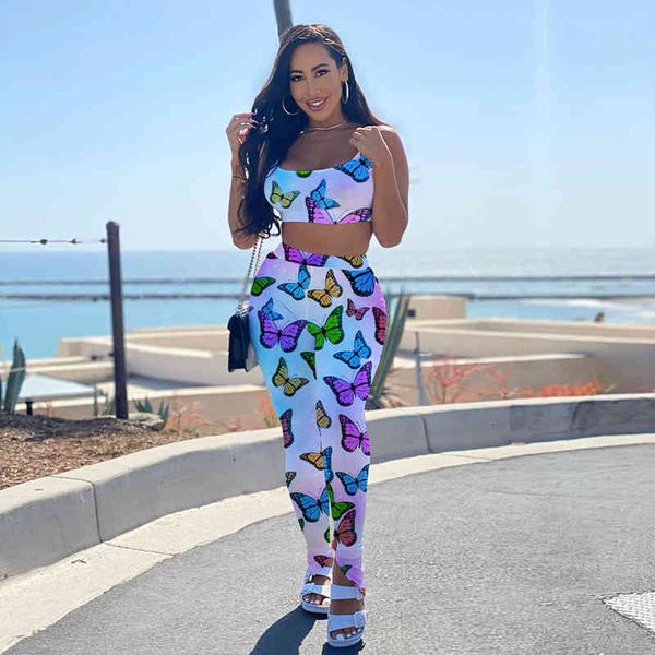 

ladies sleeveless butterfly printing temperament commuter vest milk silk high fashion pants two-piece set, Gray