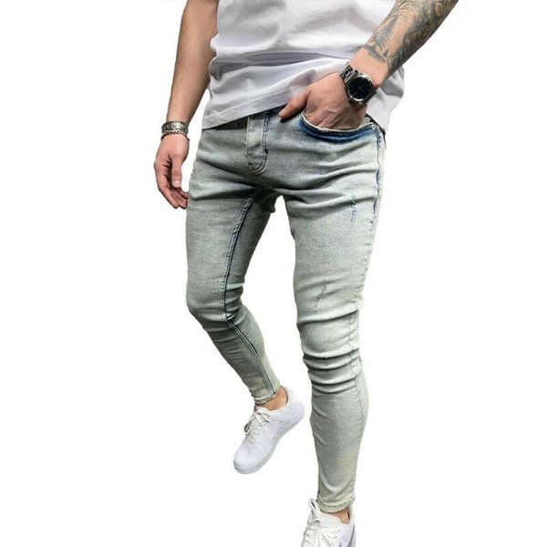 

men's jeans skinny for men 2021 fashion mens clothing denim pants zip casual stretch long trousers light blue