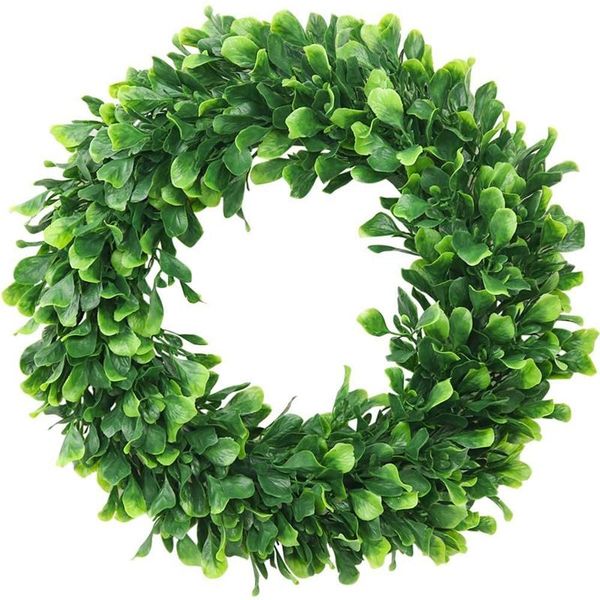 

faux boxwood wreath 17.7inch artificial green leaves for front door hanging wall window wedding party decoration decorative flowers & wreath